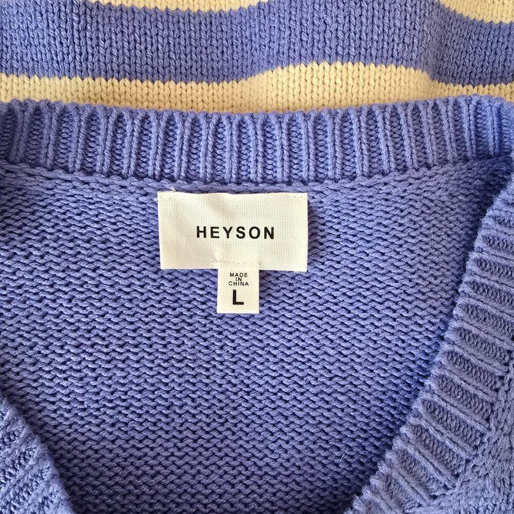 Heyson Tight Knit Sweater Women's L Purple & Light Cream Stripe Long Sleeve - Picture 8 of 16